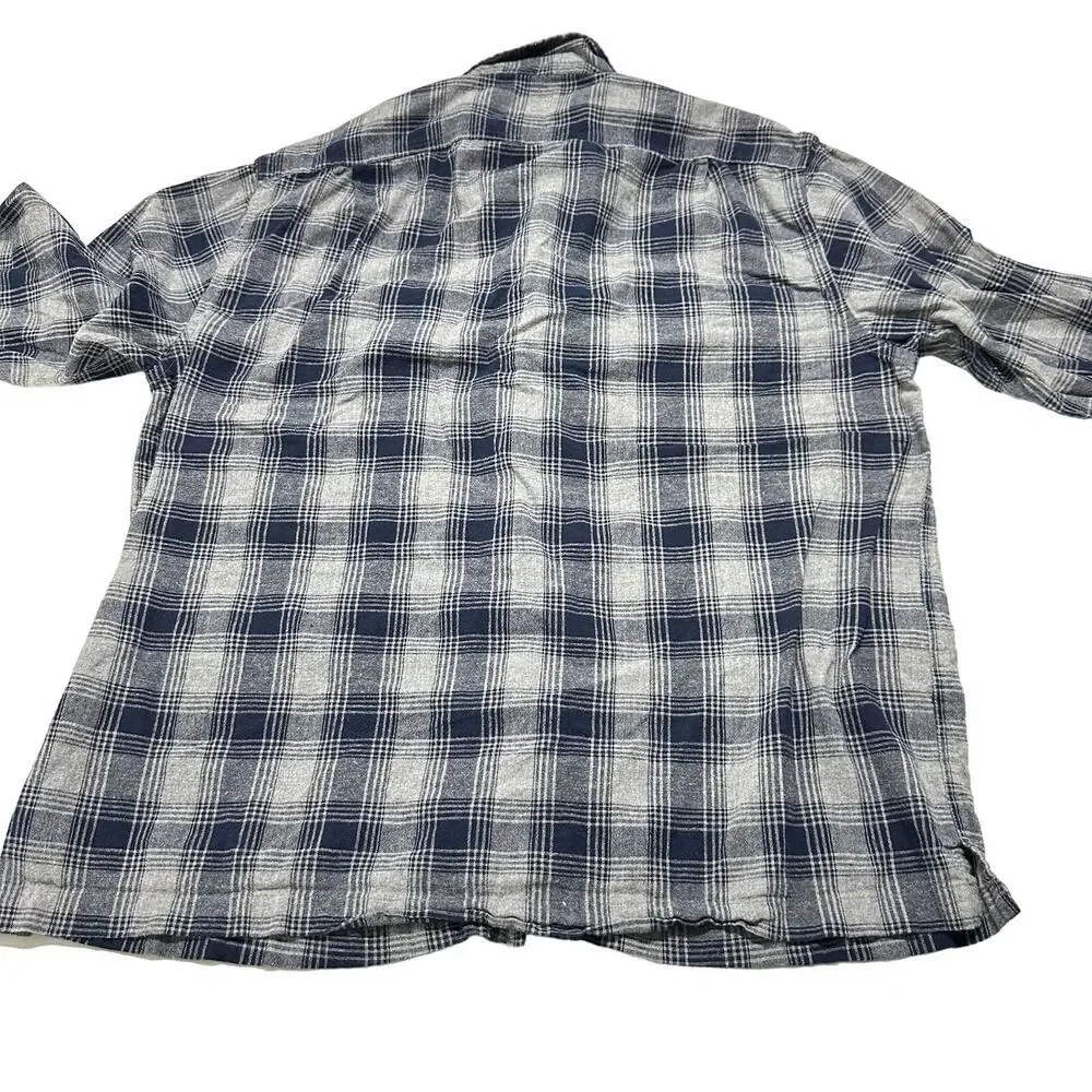 J Crew Button Up Shirt Men Size L Blue Gray Plaid Rustic 100% Cotton Preppy